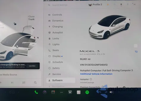 2021 Tesla Model 3 Standard Range Plus Rear-Wheel Drive z USA, uszkodzony, nr VIN 5YJ3E1EA2MF046412